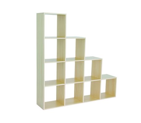 Wooden Layered Storage Shelf for Desktop Organization in Home or Office Space