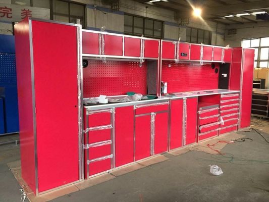Modular Garage Combination Tool Cabinet Workbench with 7 Drawers and Wheels in Brown