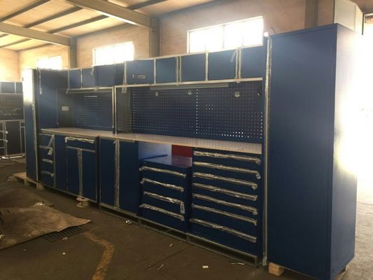 Modular Garage Combination Tool Cabinet Workbench with 7 Drawers and Wheels in Brown