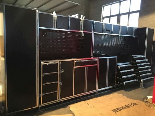 Modular Garage Combination Tool Cabinet Workbench with 7 Drawers and Wheels in Brown