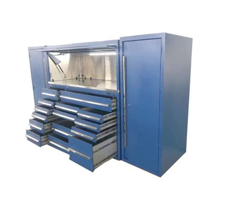 Garage Workshop Brown 96 Inch 16 Drawer Rolling Tool Cabinet with Side Locker and Hutch