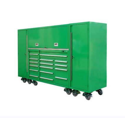 Garage Workshop Brown 96 Inch 16 Drawer Rolling Tool Cabinet with Side Locker and Hutch