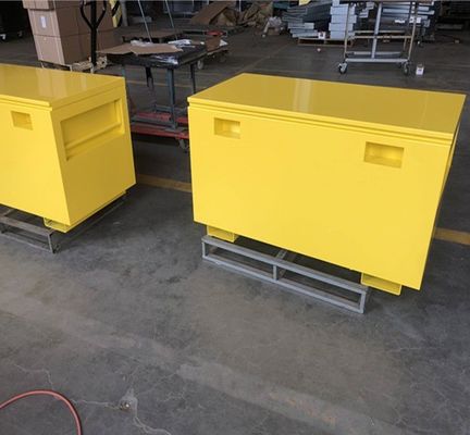 White Metal Steel Job Site Cabinet Tool Box with Hasp Lock System and Handles Heavy Duty
