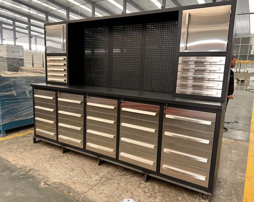 Functional Stainless Steel Workbench for Workshop Tool Storage and Heavy Duty Drawers